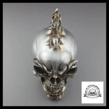 Sculpture Tête de Mort Crâne en feu Argent