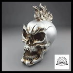 Sculpture Tête de Mort Crâne en feu Argent