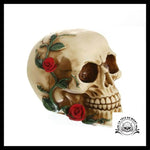 Sculpture Tête de Mort Crâne Roses Rouges Grimpantes