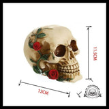 Sculpture Tête de Mort Crâne Roses Rouges Grimpantes