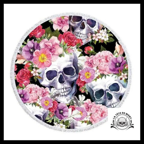 Serviette de Plage Tête Mort Et Fleurs