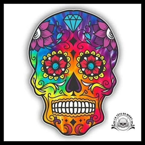 Sticker Tête de Mort Mexicaine Colorée