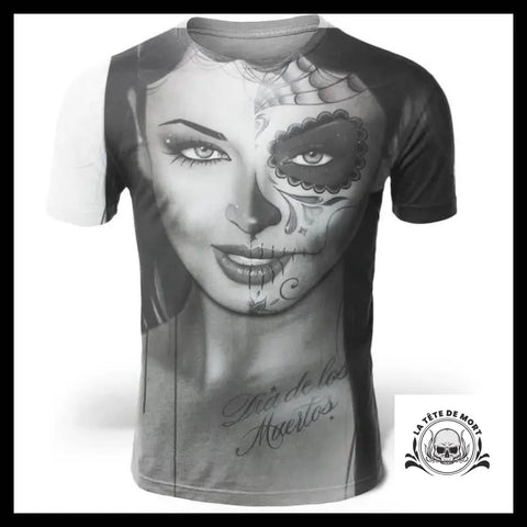 T-Shirt Crâne Mexicain Noir et Blanc