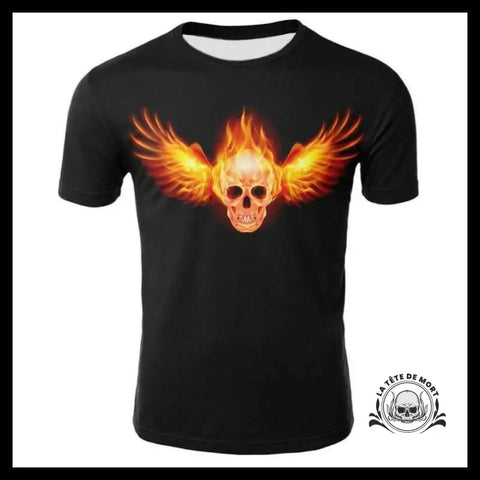 T-shirt Tête de Mort Crâne Ailes feu