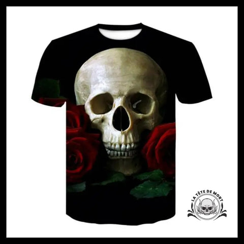 T-shirt Tête de Mort Crâne Roses
