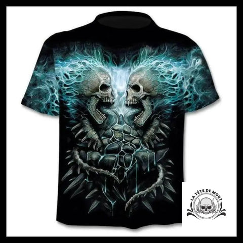 T-shirt Tête de Mort Crânes Enflammés