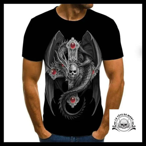 T-shirt Tête de Mort Croix Dragon