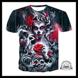 T-shirt Tête de Mort Femme Mexicaine Roses