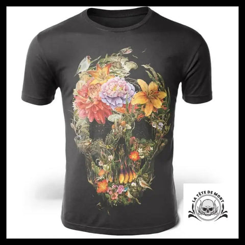 T-Shirt Tête de Mort Fleurs