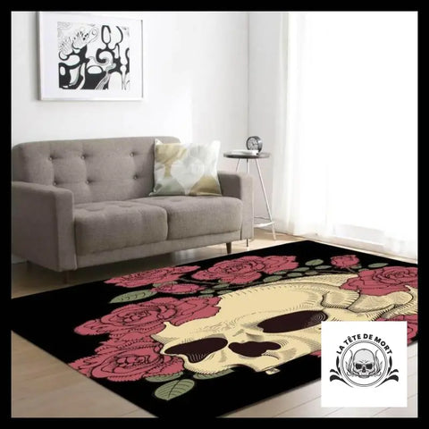 Tapis Tête de Mort Couronne Fleurs