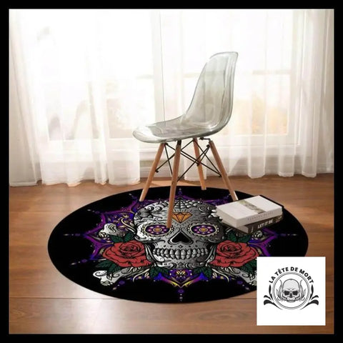 Tapis Tête de Mort Rond Calavera