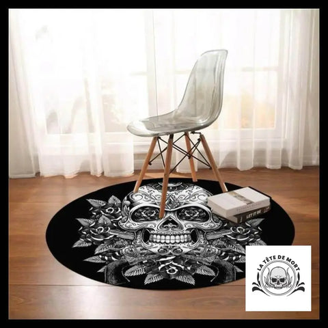 Tapis Tête de Mort Rond Crâne Mexicain