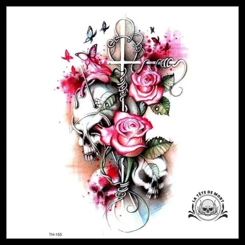 Tatouage Temporaire Tête de Mort Fleurie