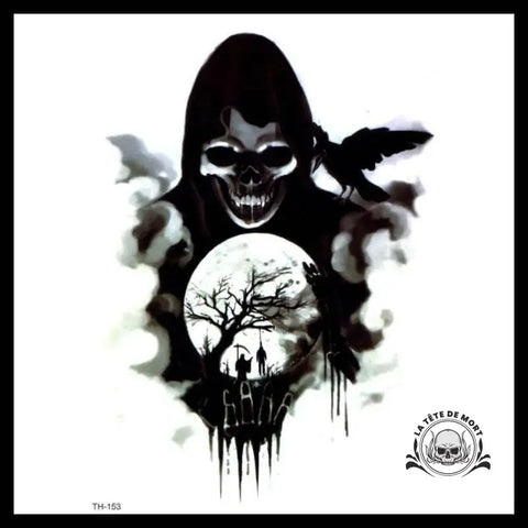 Tatouage Tête de Mort Faucheuse Lune Temporaire