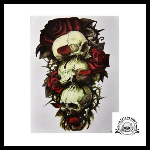 Tatouage Tête de Mort Rose Mortelle Temporaire