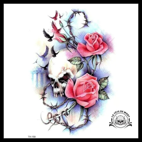 Tatouage Tête de Mort Rose Temporaire