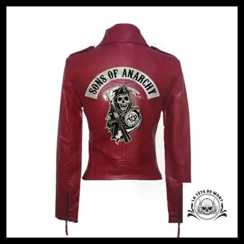 Veste Tête de Mort Femme Biker Rouge