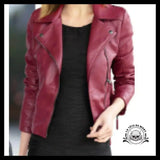Veste Tête de Mort Femme Biker Rouge