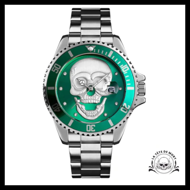 Montre T te de Mort Argent Vert